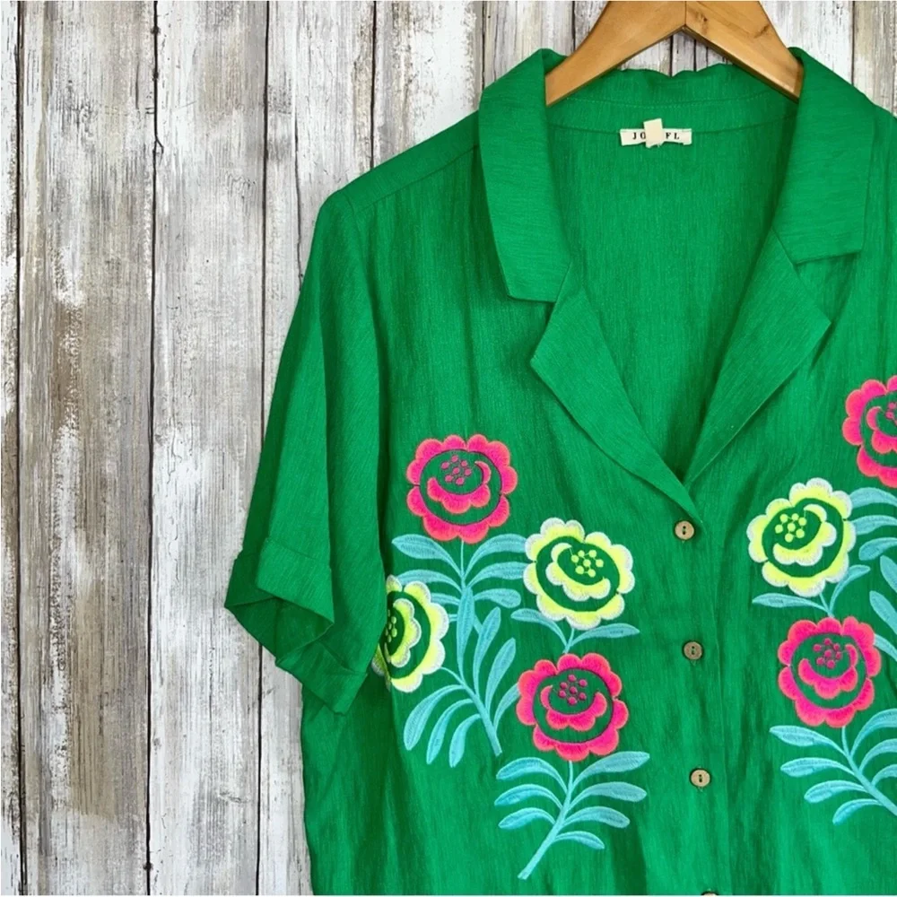 Jodifl Green Embroidered Floral Button Blouse/Cardigan - Picture 3 of 5